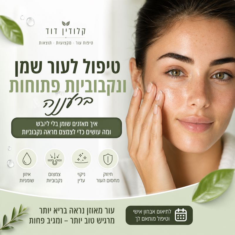 עור שמן ונקבוביות ברעננה: מדריך עשיר לאיזון שומניות, קומודונים, נקודות שחורות ושגרה ביתית נכונה. כולל טעויות נפוצות וטיפול מקצועי + FAQ.